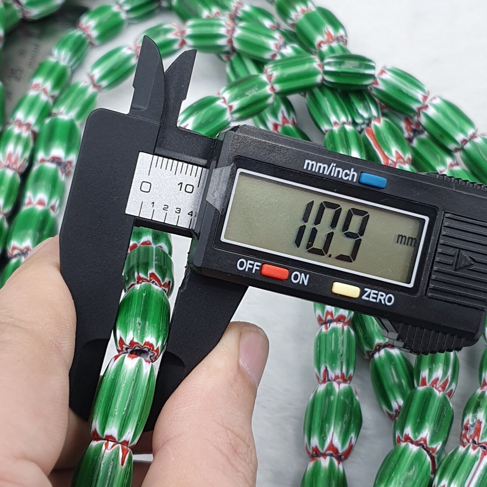 Vintage Venetian African Style Glass Green Chevron 9mm Beads Long Strand