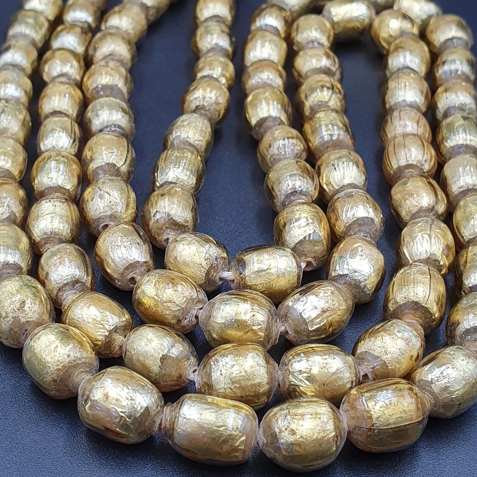 VINTAGE Unique Gold Leaf Inside GLASS BEADS Necklace