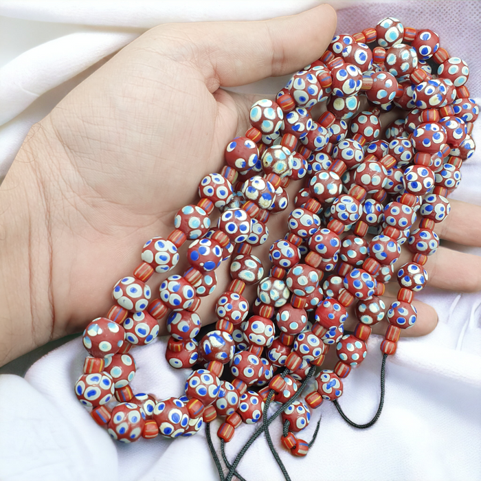 East Oasis Red Skunk Venetian Trade Beads - Dotted Eye Glass 24 Inch Strand