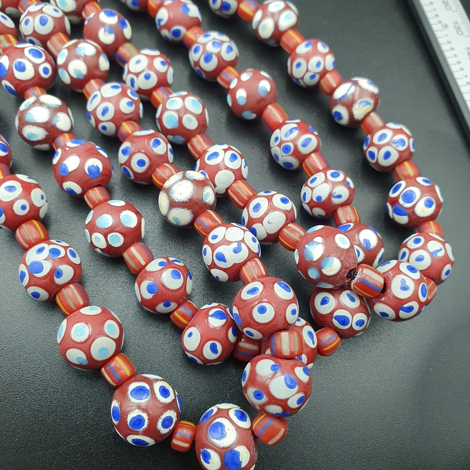 RED Skunk Venetian Style Trade Beads Dotted Eyes Beads AA Collection long strand