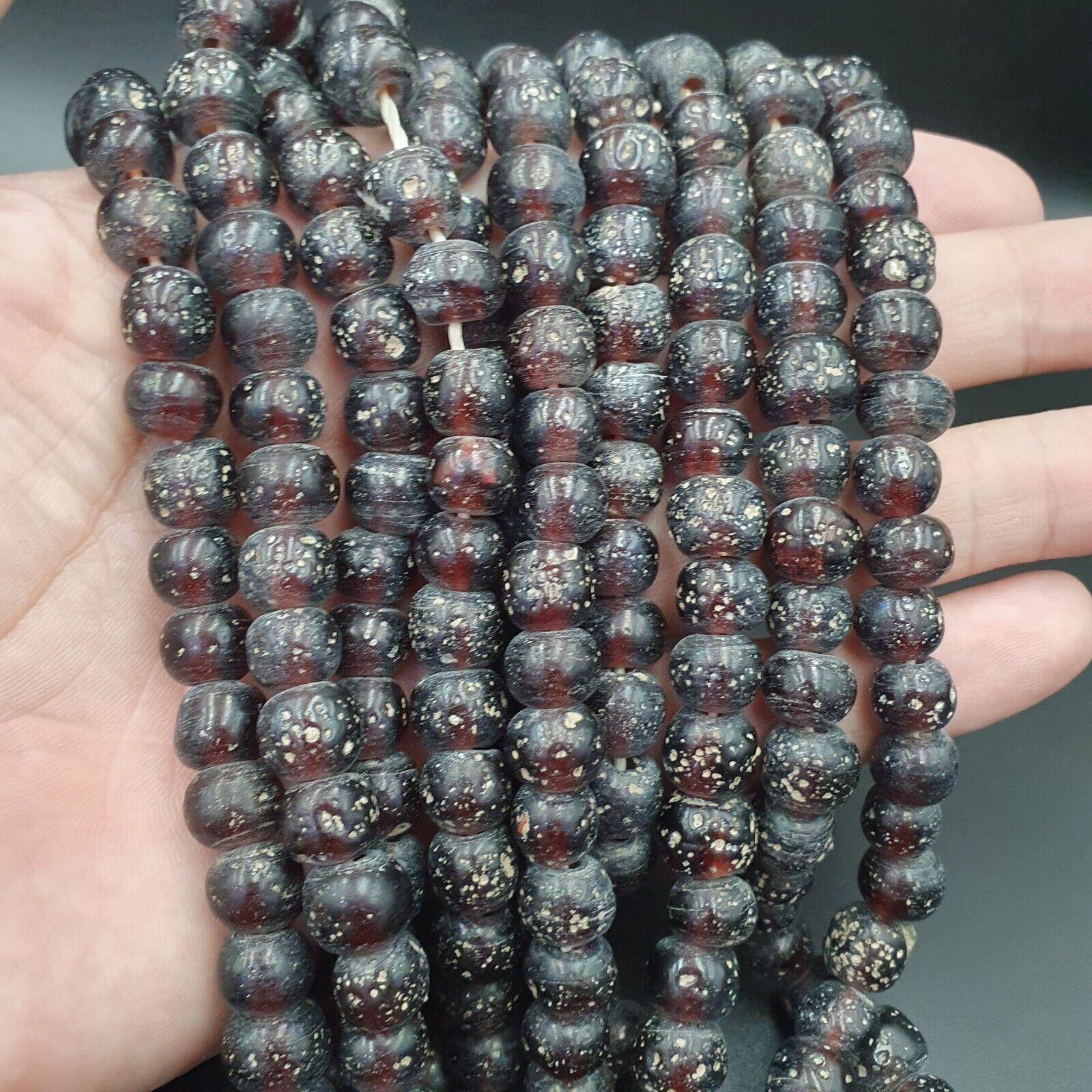 BEAUTIFUL OLD Garnet Red GLASS Vintage BEADs 24" Strand 10mm