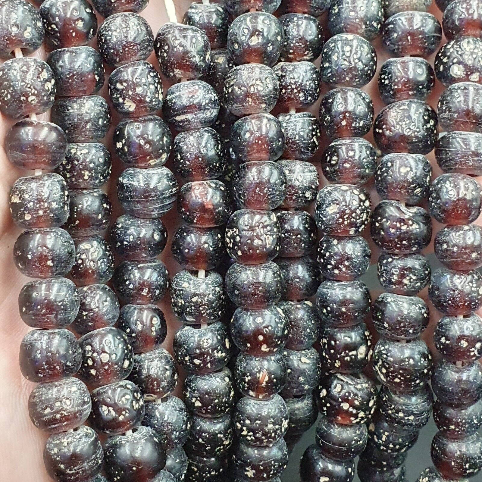 BEAUTIFUL OLD Garnet Red GLASS Vintage BEADs 24" Strand 10mm