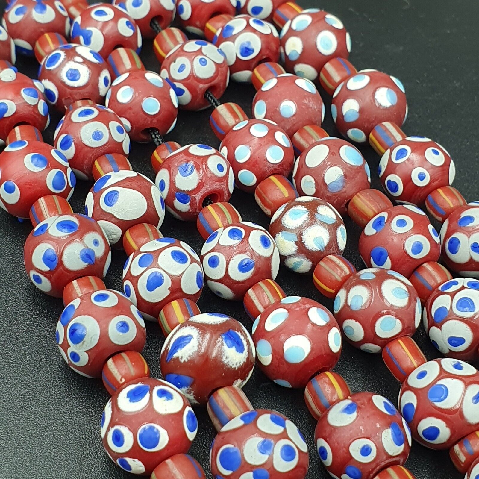 RED Skunk Venetian Style Trade Beads Dotted Eyes Beads AA Collection long strand