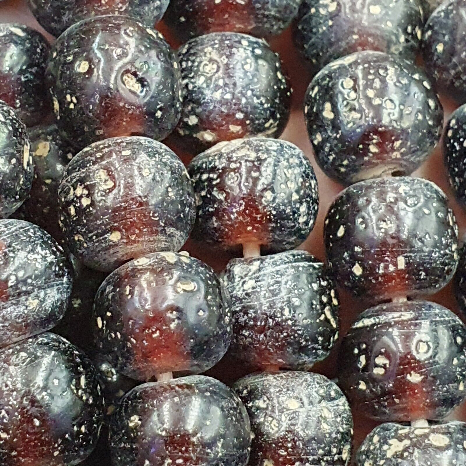 BEAUTIFUL OLD Garnet Red GLASS Vintage BEADs 24" Strand 10mm