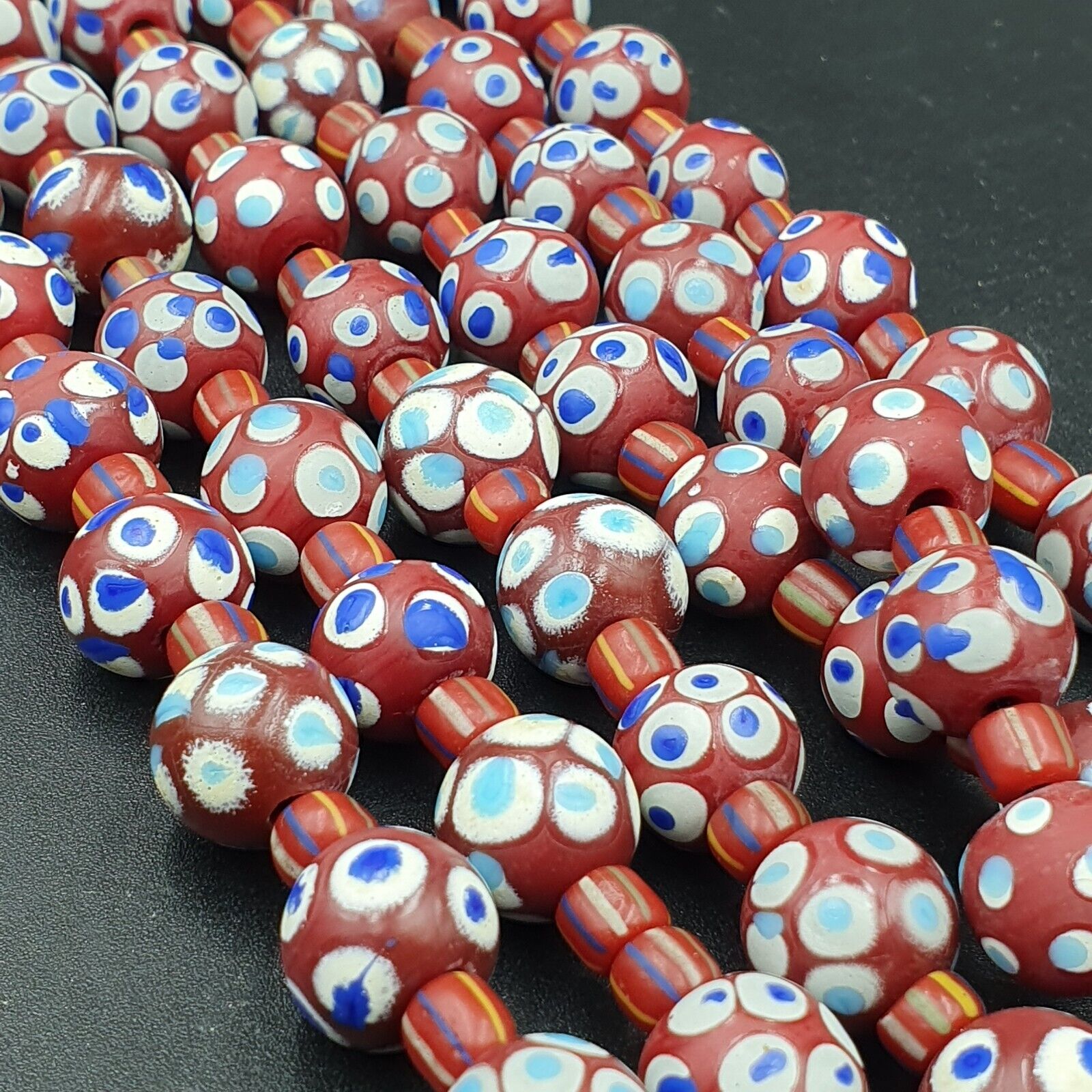 RED Skunk Venetian Style Trade Beads Dotted Eyes Beads AA Collection long strand