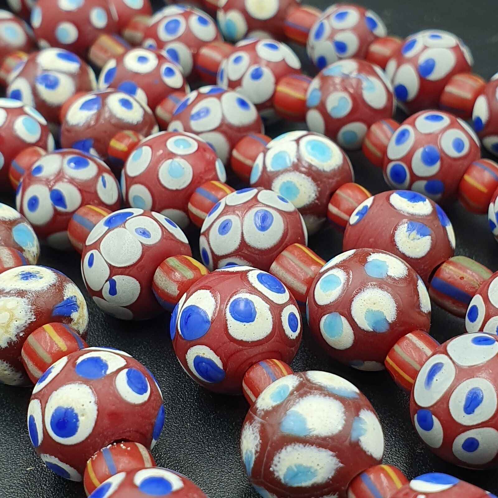 RED Skunk Venetian Style Trade Beads Dotted Eyes Beads AA Collection long strand