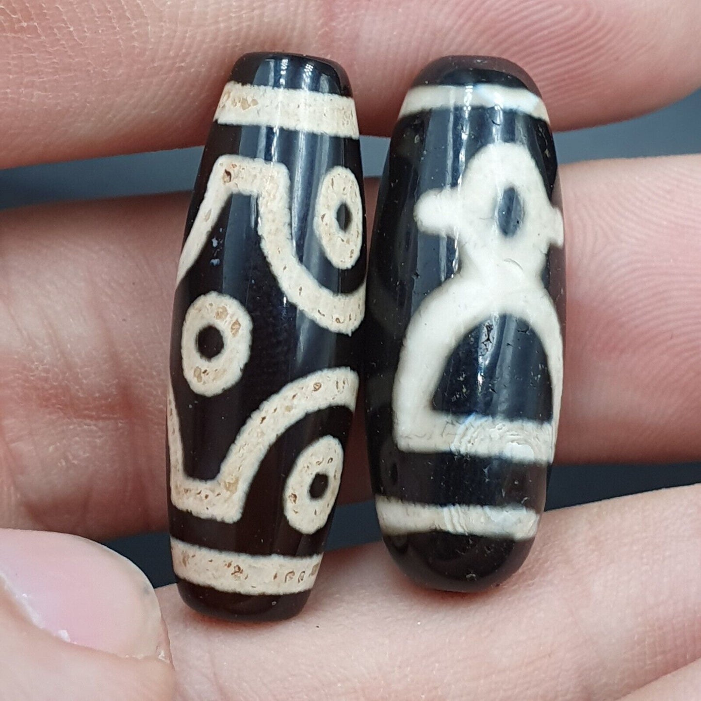 N#211 喜馬拉雅印度西藏稀有圖案天珠護身符珠批量 2 顆珠