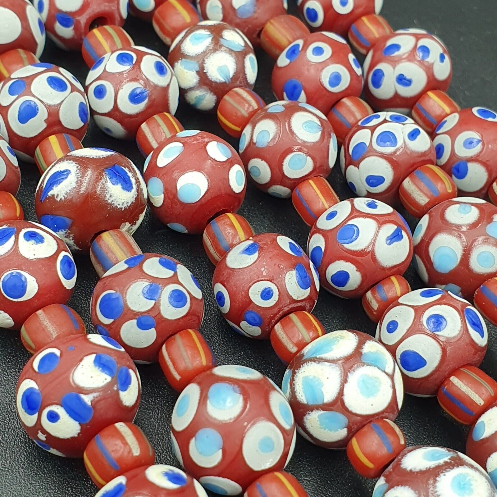 RED Skunk Venetian Style Trade Beads Dotted Eyes Beads AA Collection long strand