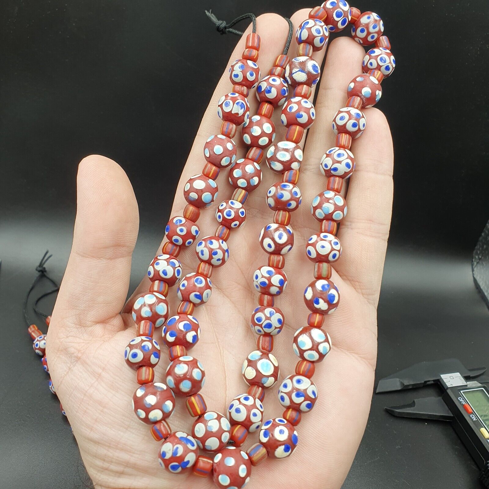 RED Skunk Venetian Style Trade Beads Dotted Eyes Beads AA Collection long strand