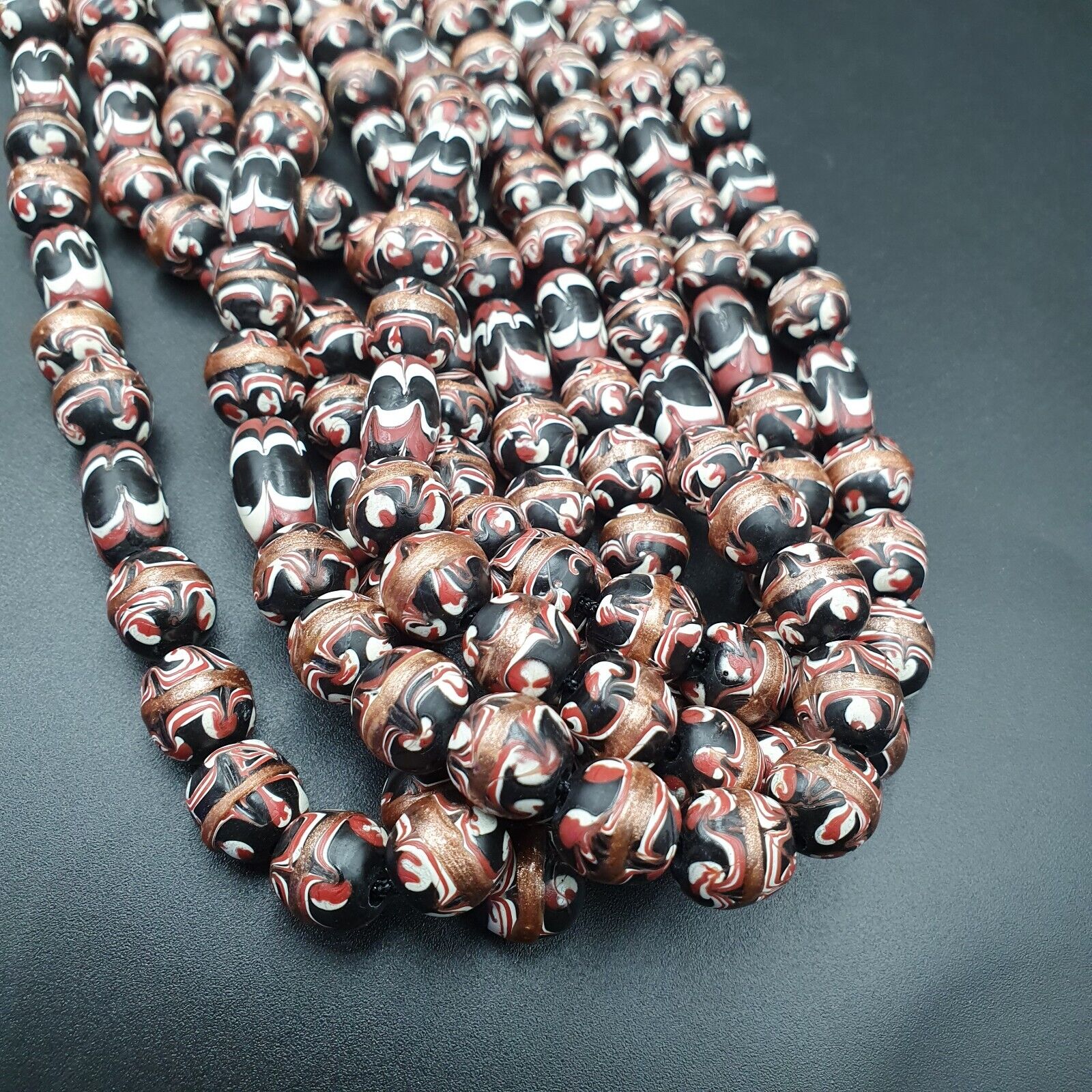 VINTAGE Venerano ART Fancy Beads 17x11-10MM Aventurine GLASS BEADS 24" Necklace