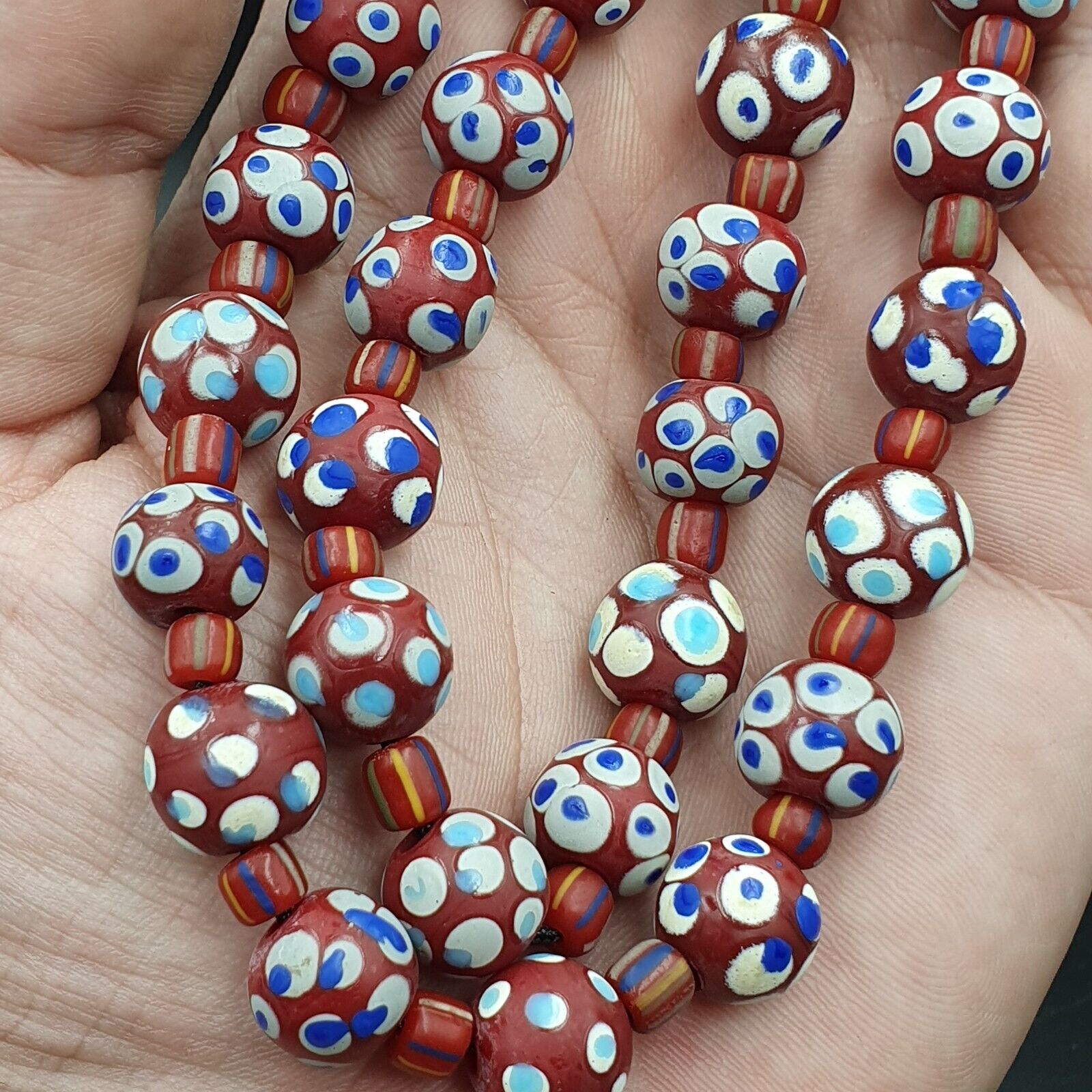 RED Skunk Venetian Style Trade Beads Dotted Eyes Beads AA Collection long strand