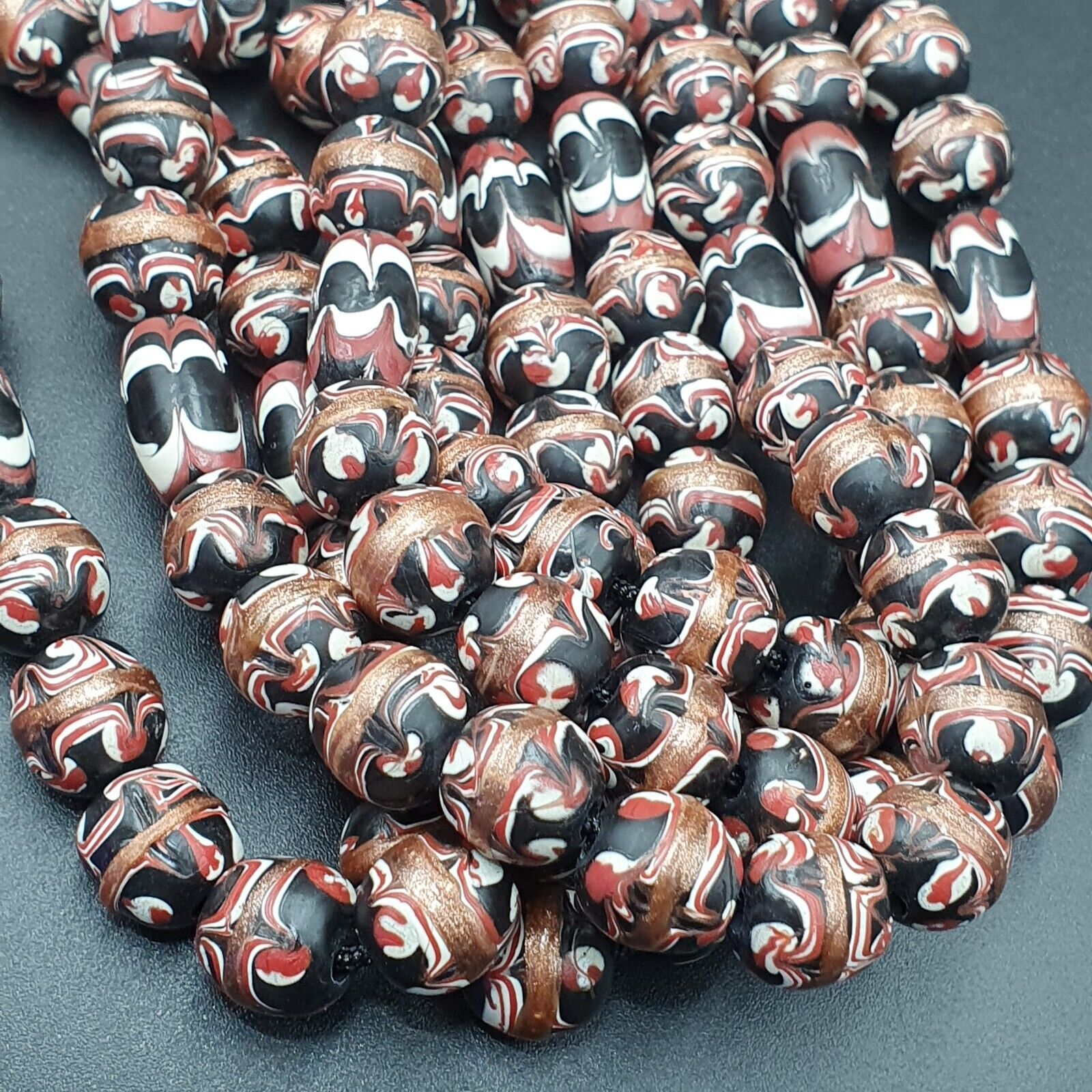 VINTAGE Venerano ART Fancy Beads 17x11-10MM Aventurine GLASS BEADS 24" Necklace