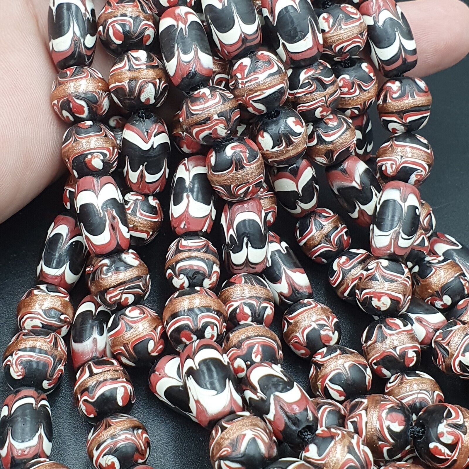VINTAGE Venerano ART Fancy Beads 17x11-10MM Aventurine GLASS BEADS 24" Necklace