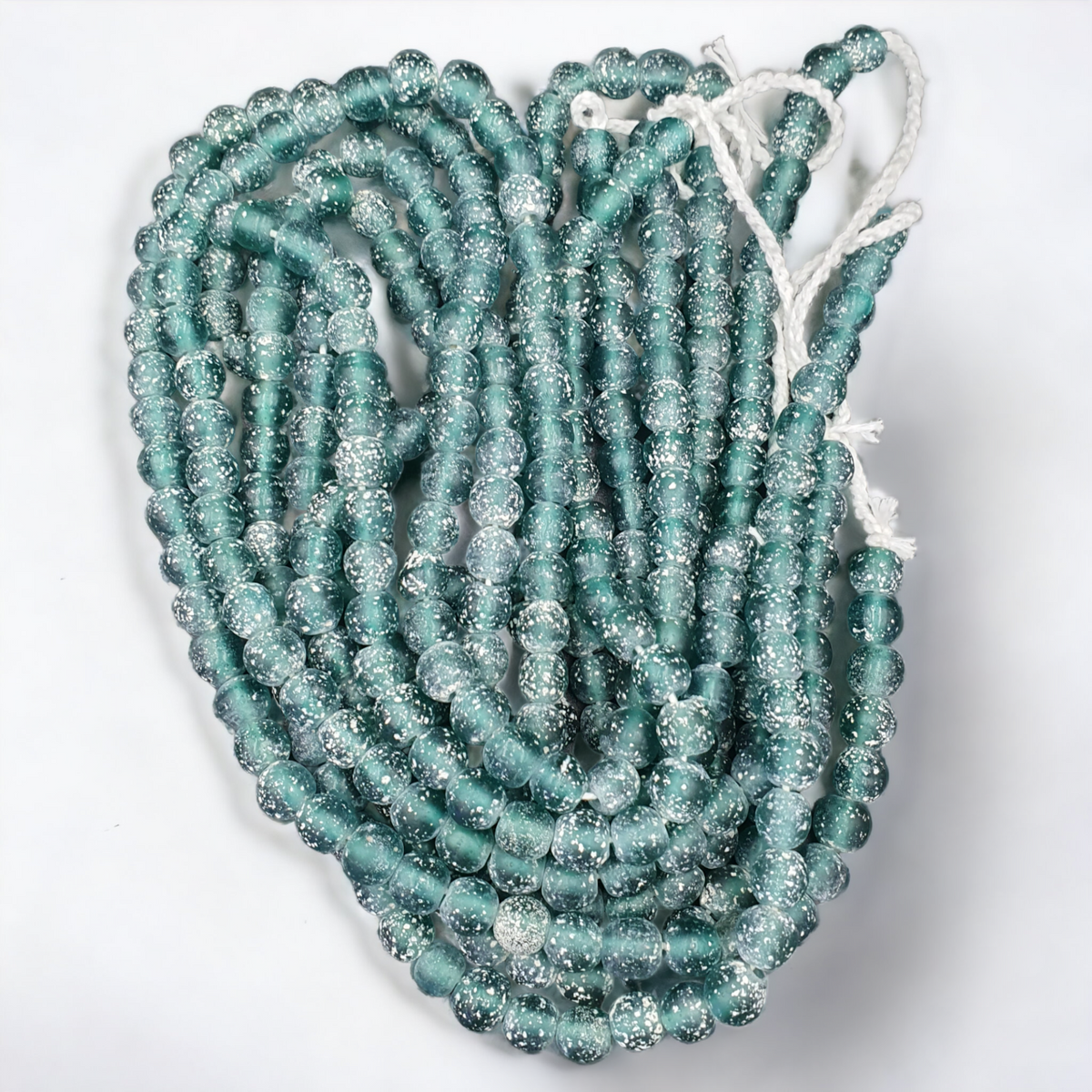 OLD Antique African Style Greenish Blue GLASS Vintage BEADs 24" Strand 9-9.5mm