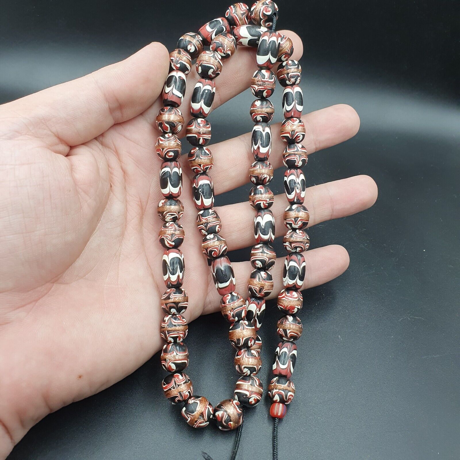 VINTAGE Venerano ART Fancy Beads 17x11-10MM Aventurine GLASS BEADS 24" Necklace