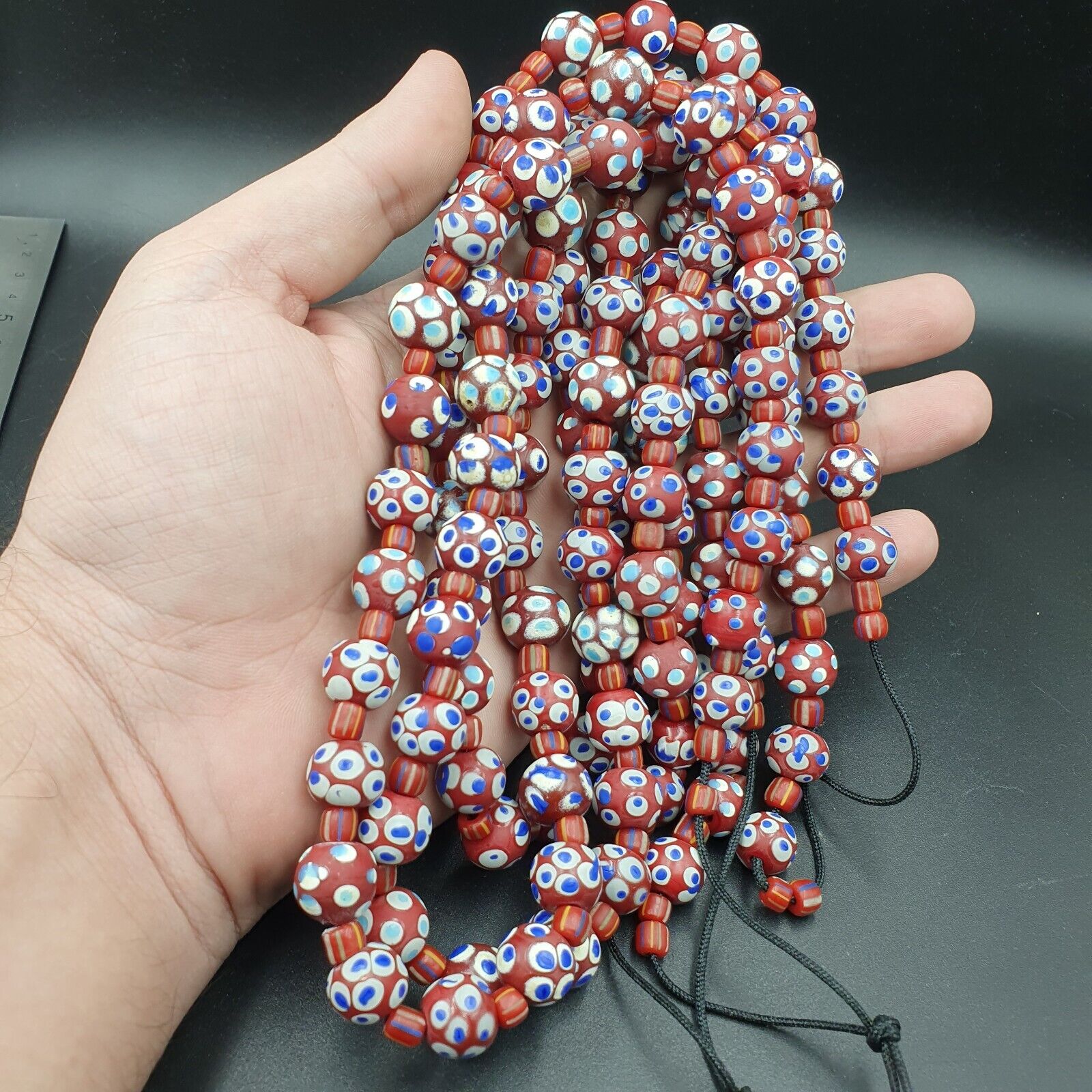 RED Skunk Venetian Style Trade Beads Dotted Eyes Beads AA Collection long strand