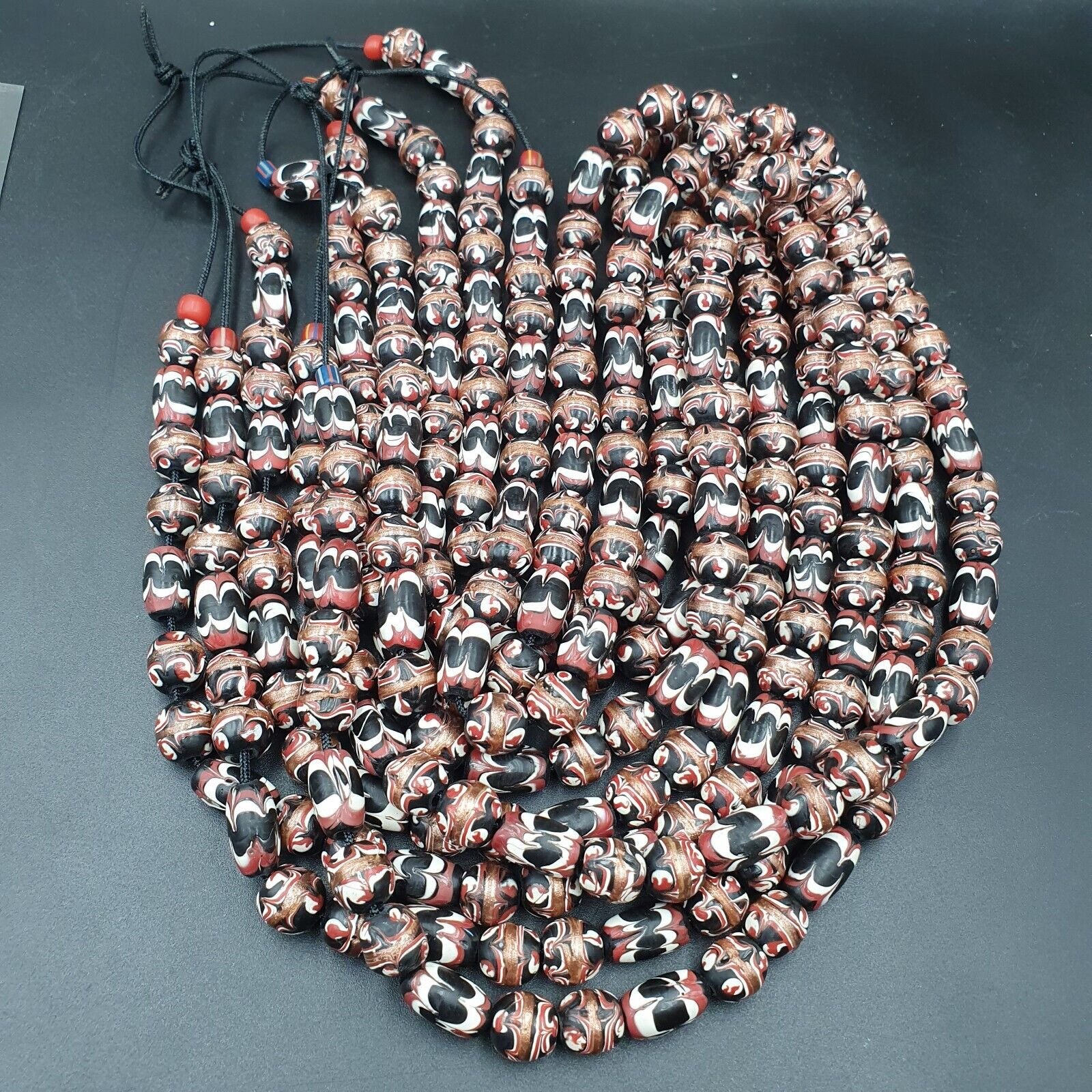 VINTAGE Venerano ART Fancy Beads 17x11-10MM Aventurine GLASS BEADS 24" Necklace
