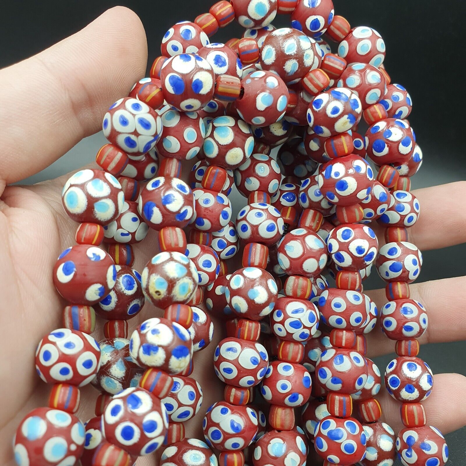 RED Skunk Venetian Style Trade Beads Dotted Eyes Beads AA Collection long strand