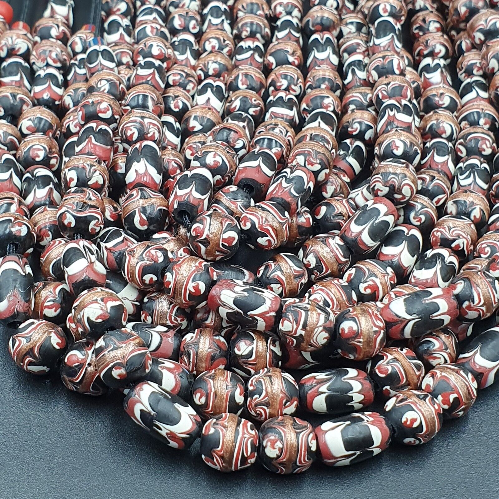 VINTAGE Venerano ART Fancy Beads 17x11-10MM Aventurine GLASS BEADS 24" Necklace