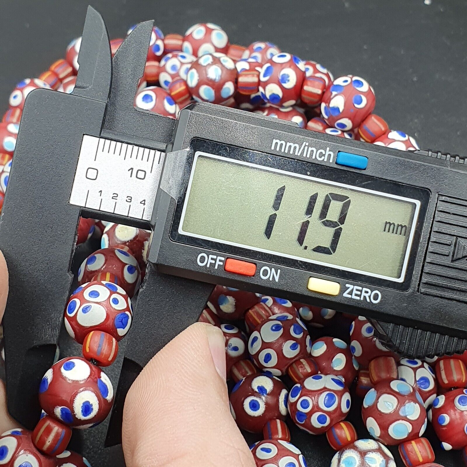 RED Skunk Venetian Style Trade Beads Dotted Eyes Beads AA Collection long strand