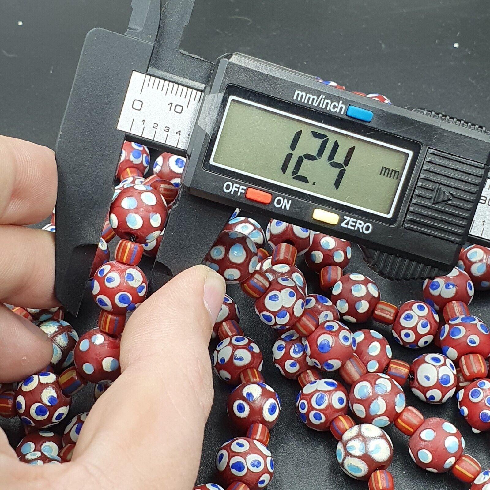 RED Skunk Venetian Style Trade Beads Dotted Eyes Beads AA Collection long strand