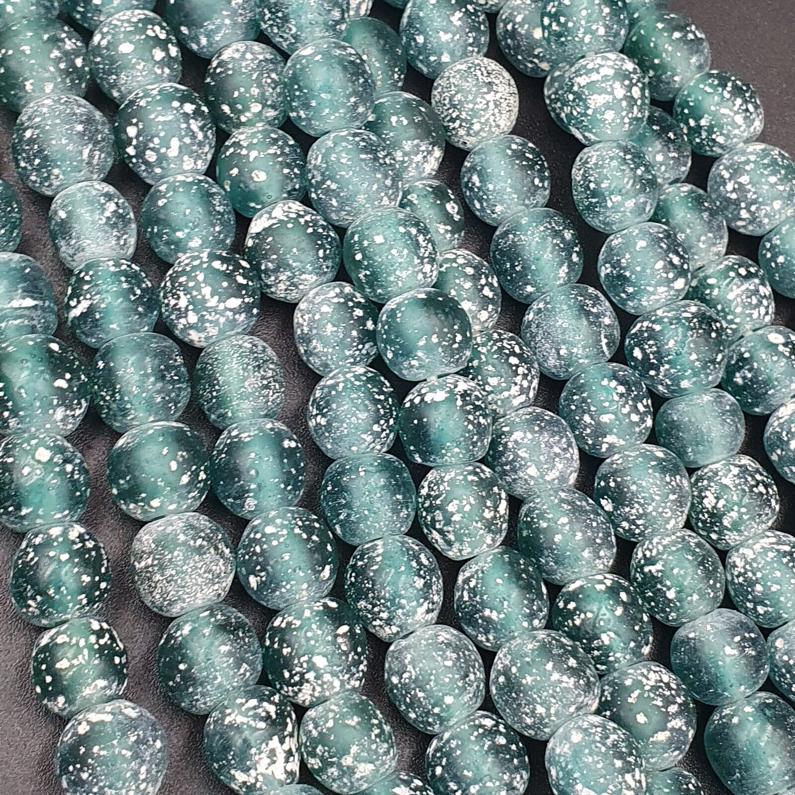 OLD Antique African Style Greenish Blue GLASS Vintage BEADs 24" Strand 9-9.5mm