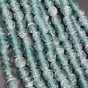 East Oasis Antique African Style Greenish Blue Glass Trade Beads 9-9.5mm 24 Inch Strand