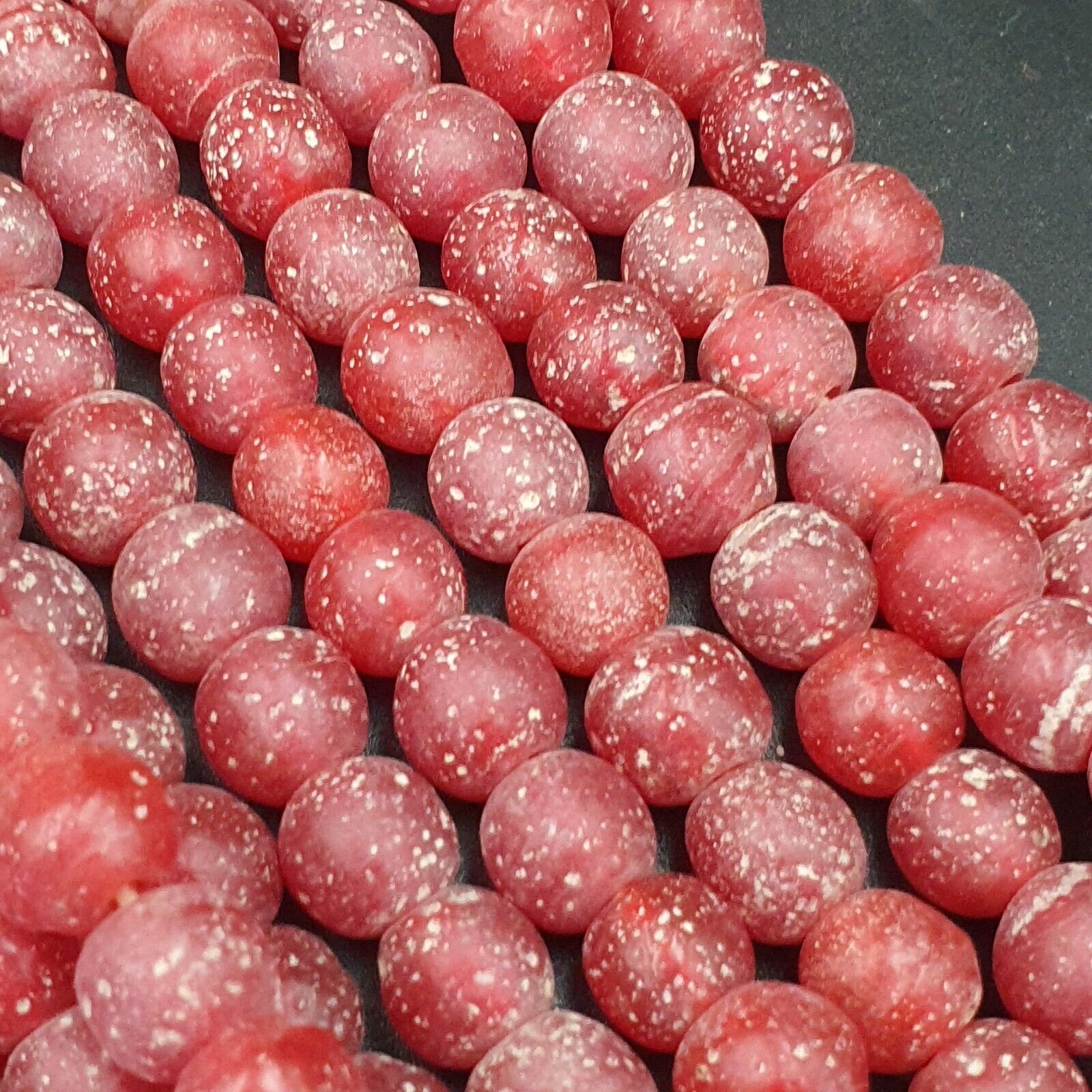 Antique African Style Cherry Red GLASS Vintage BEADs 24" Strand 10-10.5mm
