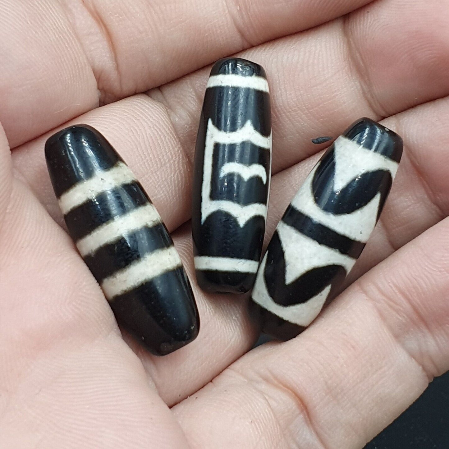 N#342 喜馬拉雅印度西藏稀有圖案天珠護身符珠批量 3 顆珠