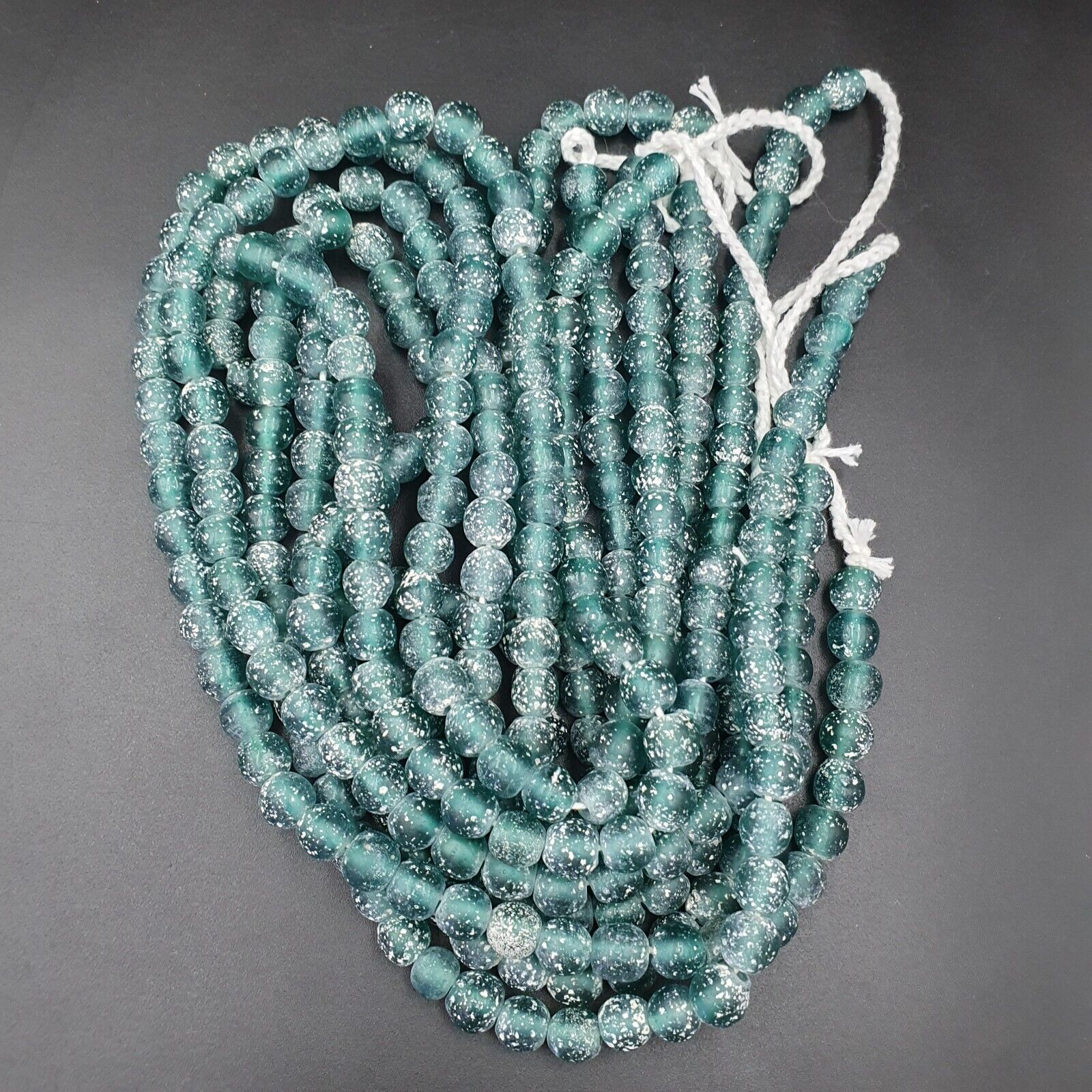 OLD Antique African Style Greenish Blue GLASS Vintage BEADs 24" Strand 9-9.5mm