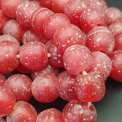 Antique African Style Cherry Red GLASS Vintage BEADs 24" Strand 10-10.5mm