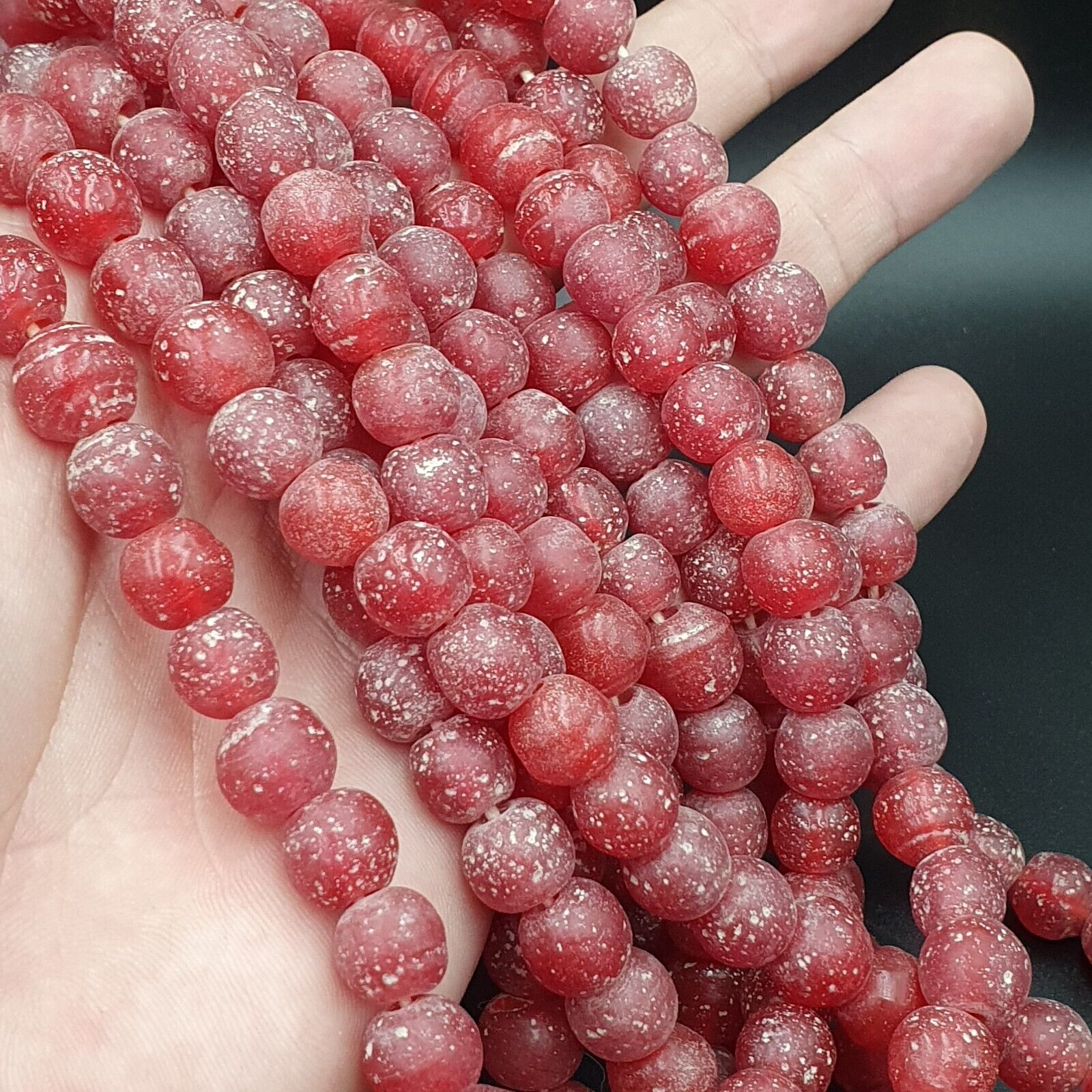 Antique African Style Cherry Red GLASS Vintage BEADs 24" Strand 10-10.5mm