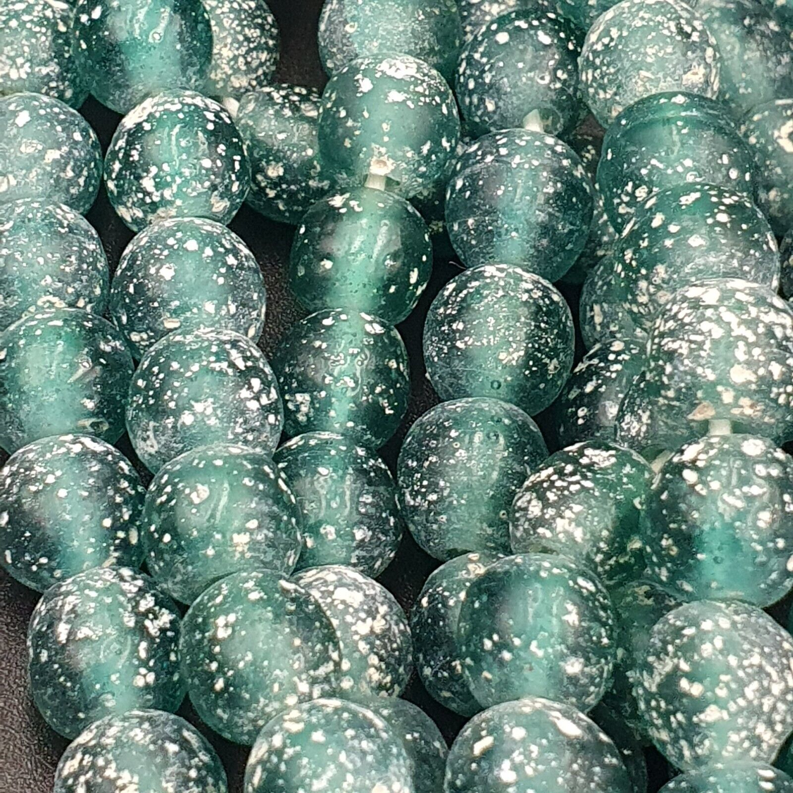 OLD Antique African Style Greenish Blue GLASS Vintage BEADs 24" Strand 9-9.5mm