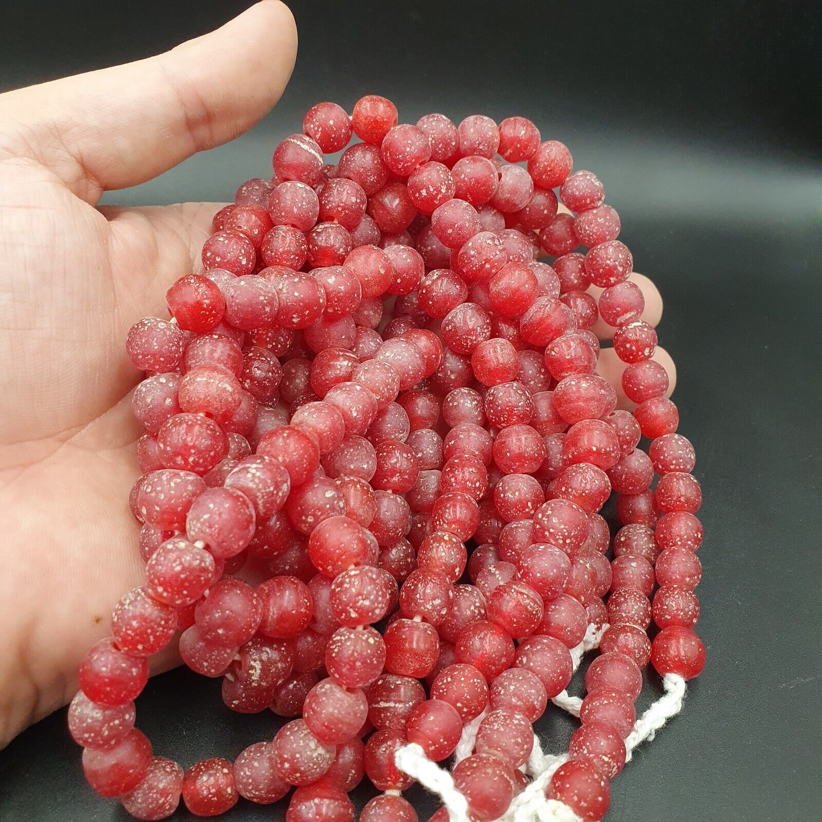Antique African Style Cherry Red GLASS Vintage BEADs 24" Strand 10-10.5mm