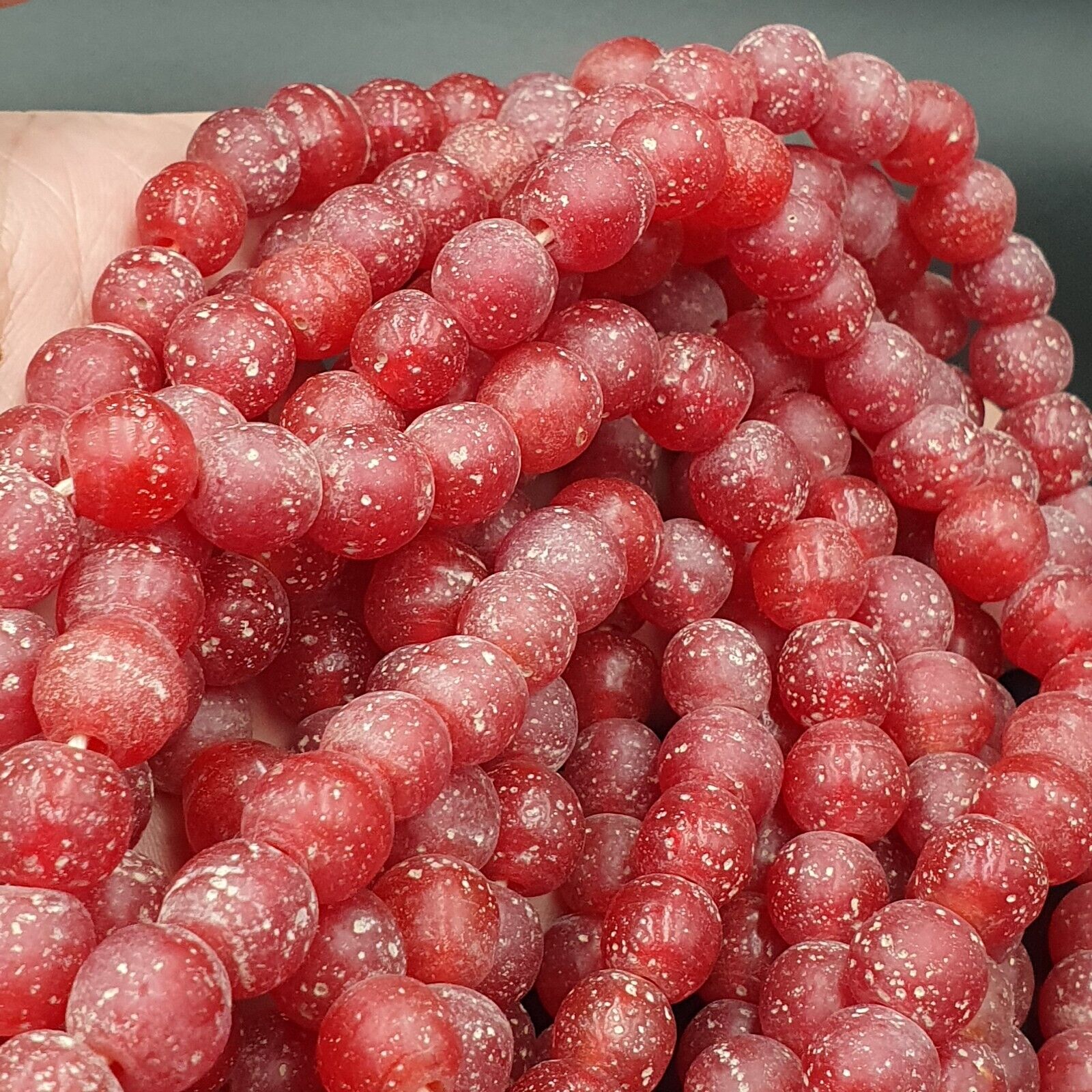 Antique African Style Cherry Red GLASS Vintage BEADs 24" Strand 10-10.5mm
