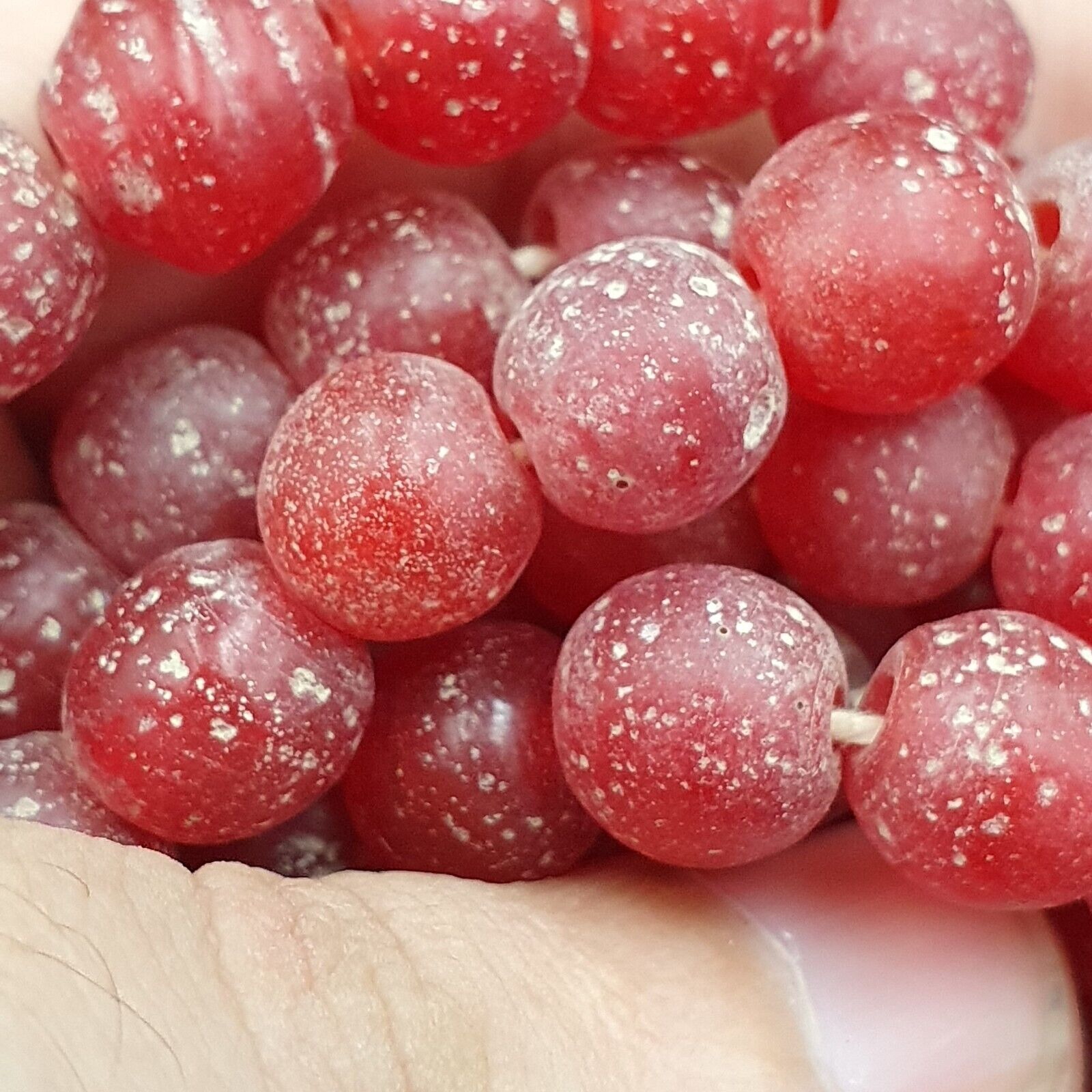 Antique African Style Cherry Red GLASS Vintage BEADs 24" Strand 10-10.5mm