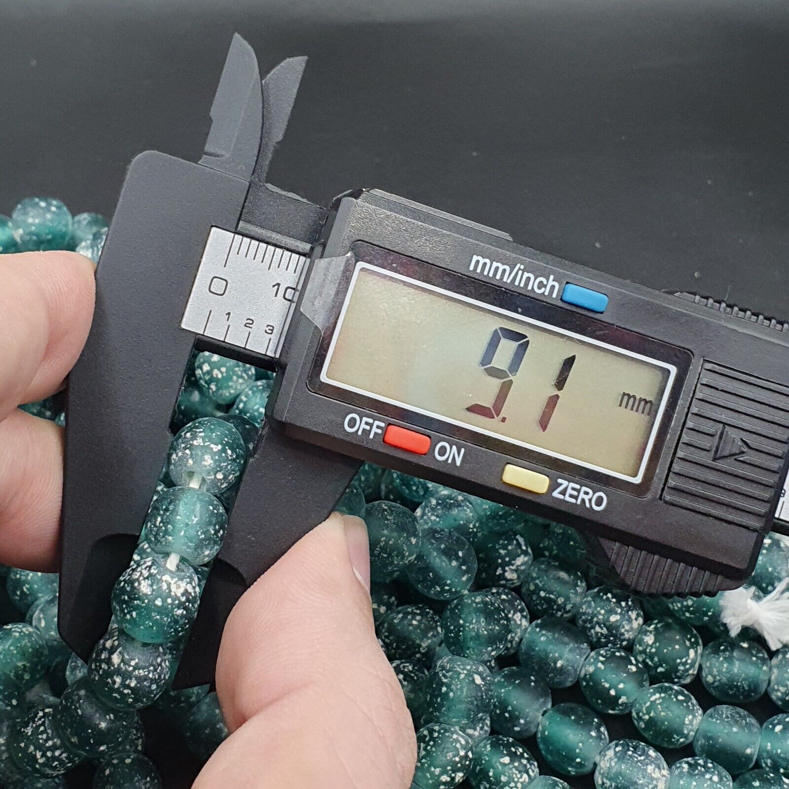 OLD Antique African Style Greenish Blue GLASS Vintage BEADs 24" Strand 9-9.5mm