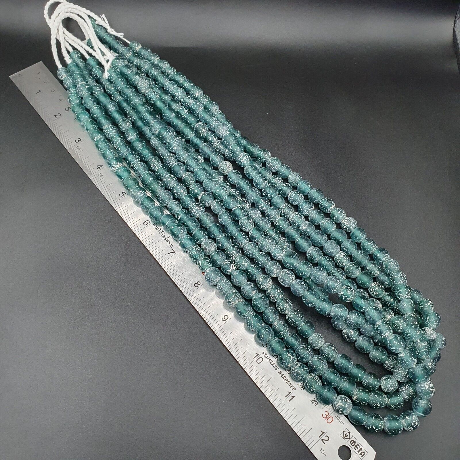 OLD Antique African Style Greenish Blue GLASS Vintage BEADs 24" Strand 9-9.5mm