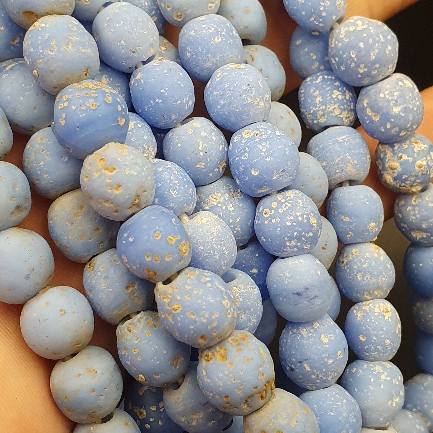 老古董非洲風格紫藍色玻璃復古珠 24 英寸串 9-10 毫米