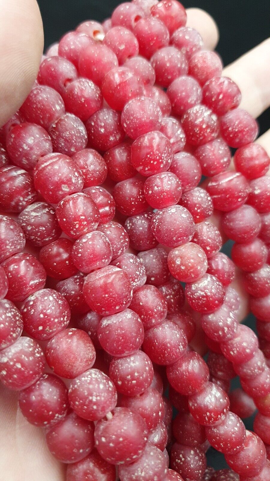 Antique African Style Cherry Red GLASS Vintage BEADs 24" Strand 10-10.5mm