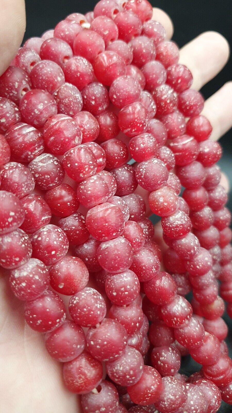 Antique African Style Cherry Red GLASS Vintage BEADs 24" Strand 10-10.5mm