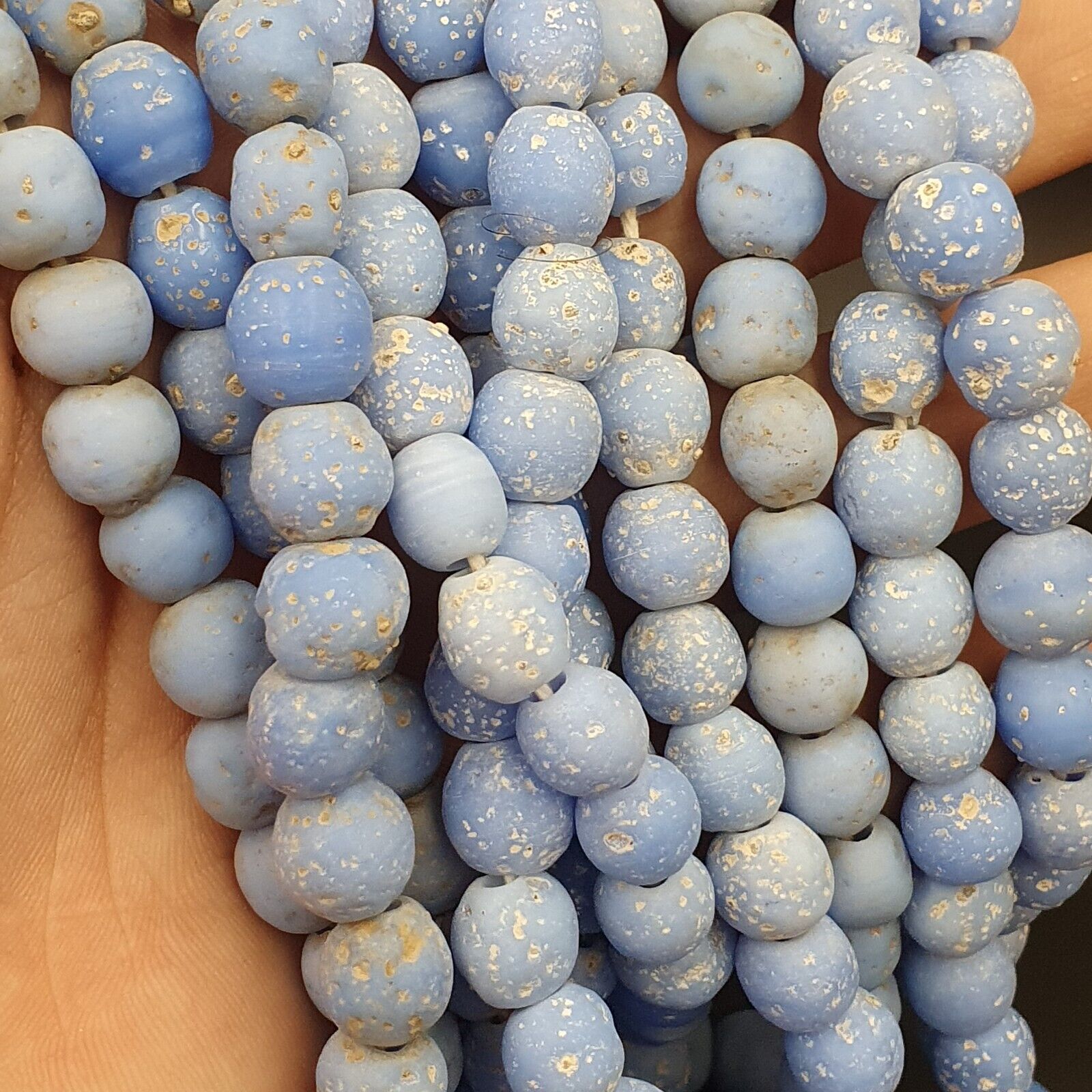 OLD Antique African Style Purple Blue GLASS Vintage BEADs 24" Strand 9-10mm