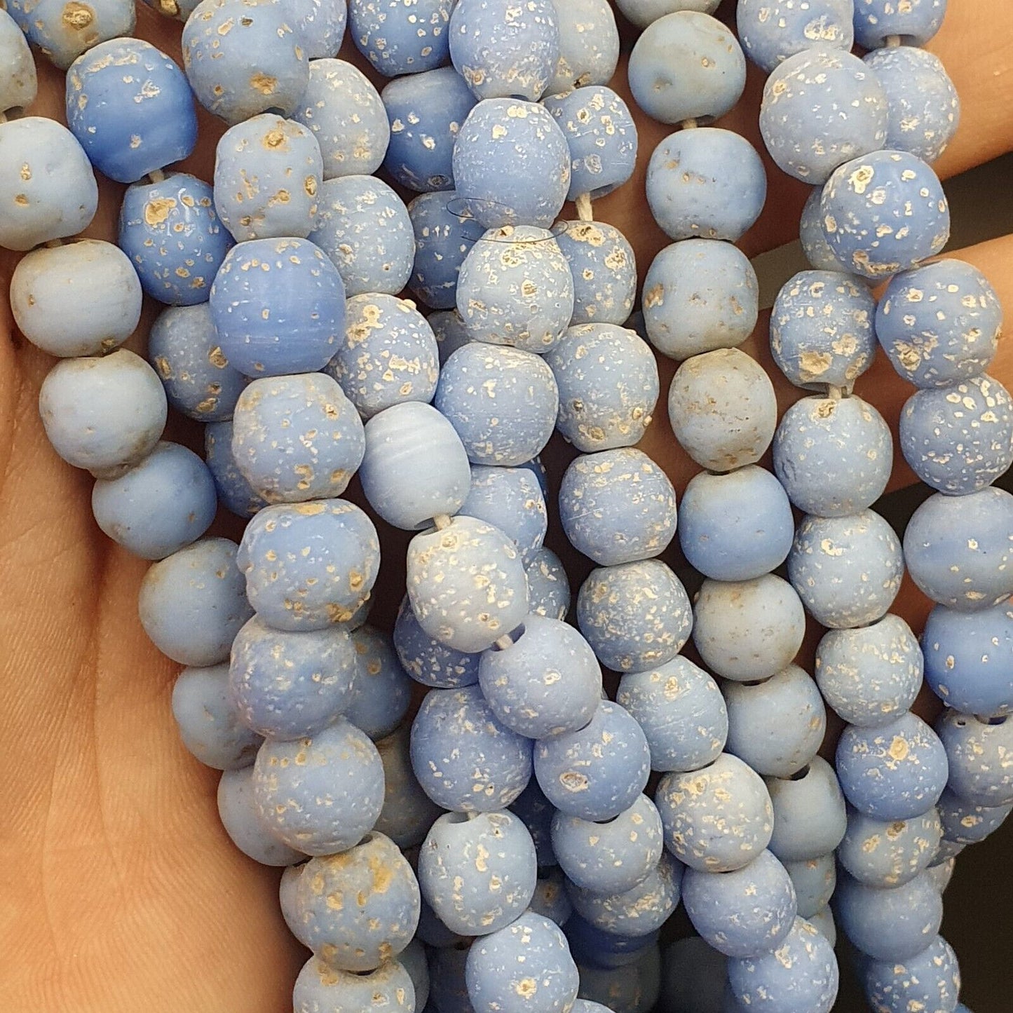 老古董非洲風格紫藍色玻璃復古珠 24 英寸串 9-10 毫米