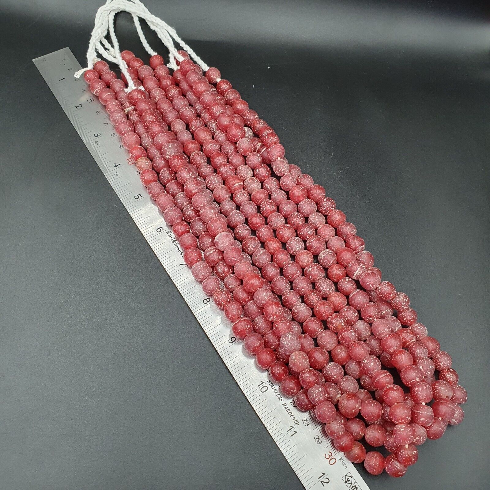 Antique African Style Cherry Red GLASS Vintage BEADs 24" Strand 10-10.5mm