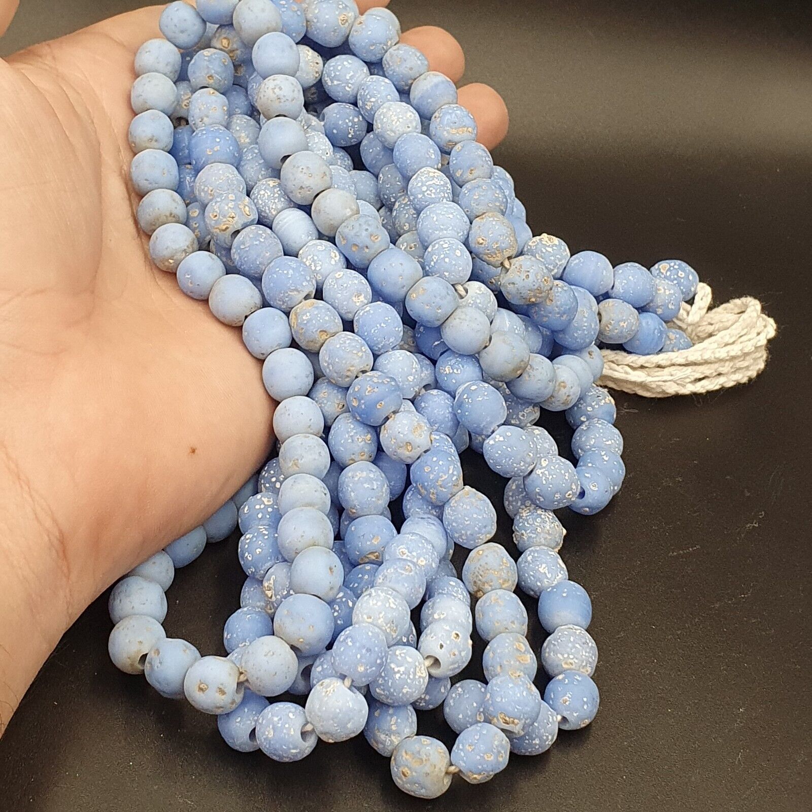 OLD Antique African Style Purple Blue GLASS Vintage BEADs 24" Strand 9-10mm