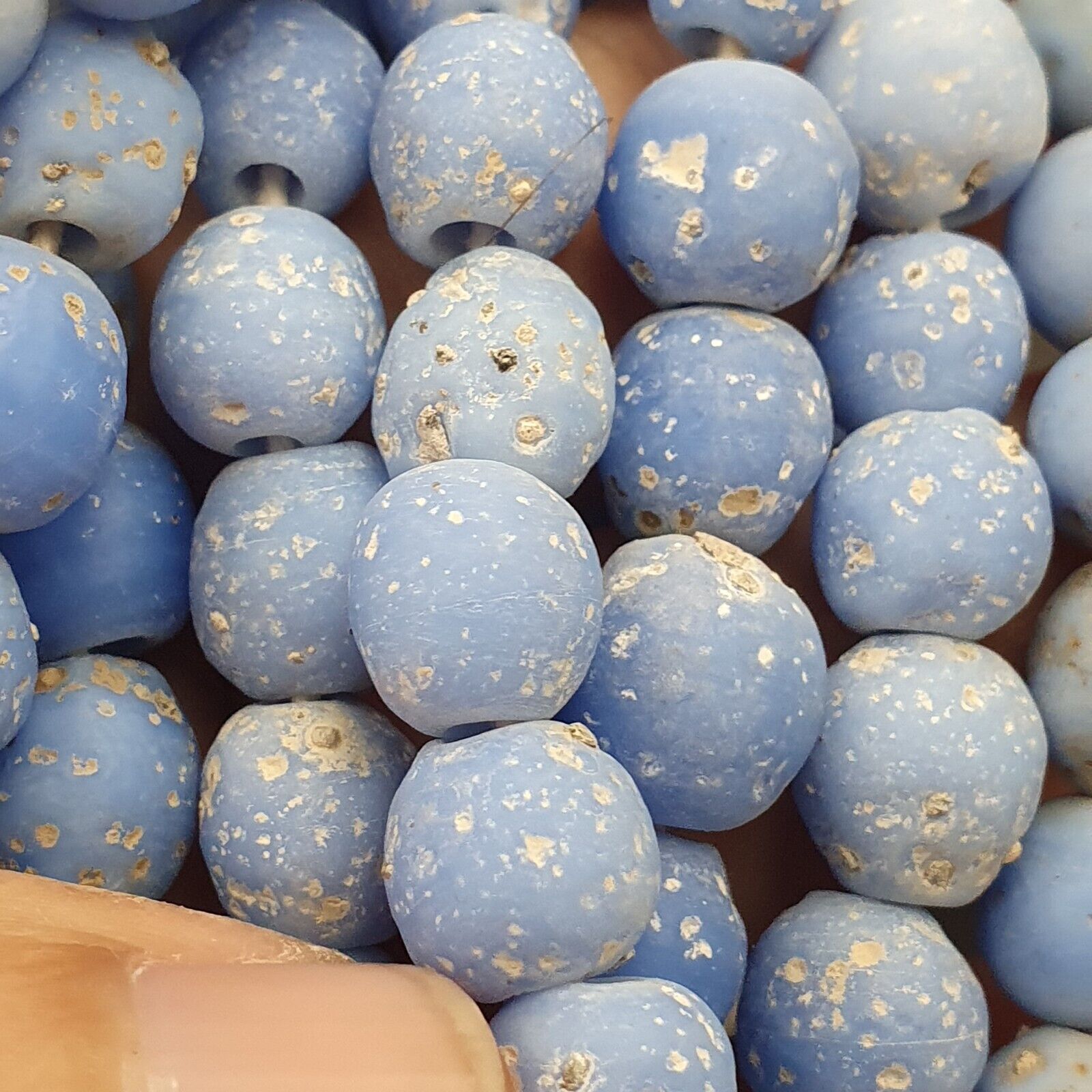 OLD Antique African Style Purple Blue GLASS Vintage BEADs 24" Strand 9-10mm