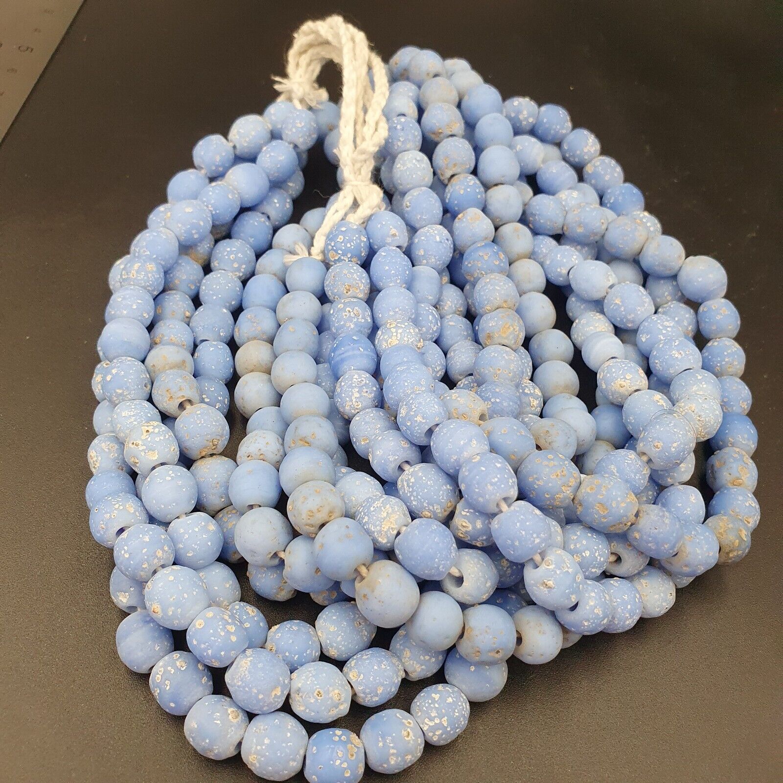 OLD Antique African Style Purple Blue GLASS Vintage BEADs 24" Strand 9-10mm