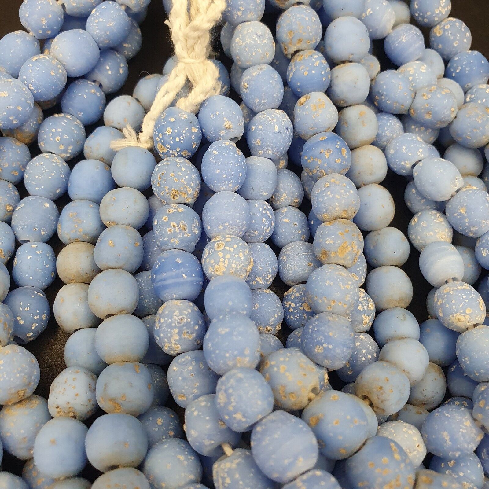 OLD Antique African Style Purple Blue GLASS Vintage BEADs 24" Strand 9-10mm