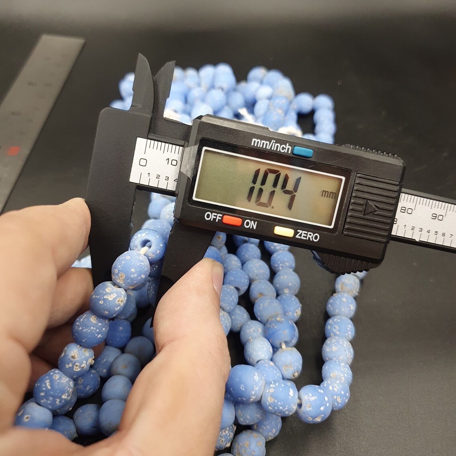 OLD Antique African Style Purple Blue GLASS Vintage BEADs 24" Strand 9-10mm