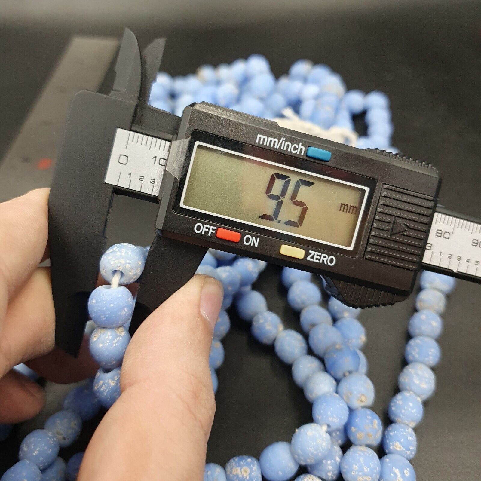 OLD Antique African Style Purple Blue GLASS Vintage BEADs 24" Strand 9-10mm